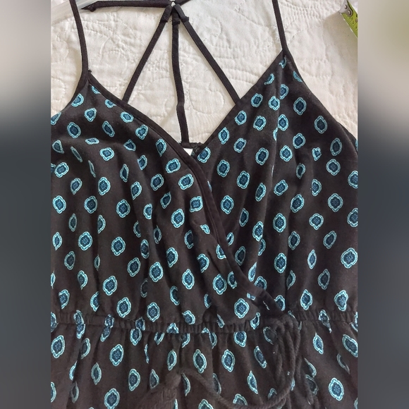 Xhilaration - Black & Blue Geometric Floral Spaghetti Strap Maxi Dress w/ Slit - Picture 5 of 10